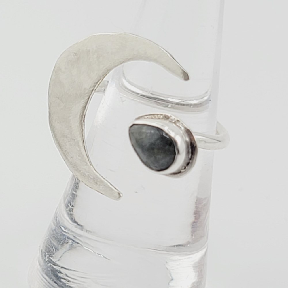 LABRADORITE MOON ADJUSTABLE RING HANDMADE IN STERLING SILVER METAL - Picture 2 of 5